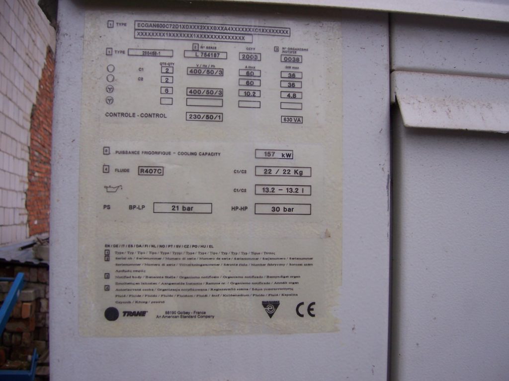 Aircooled chiller Trane 155 kW